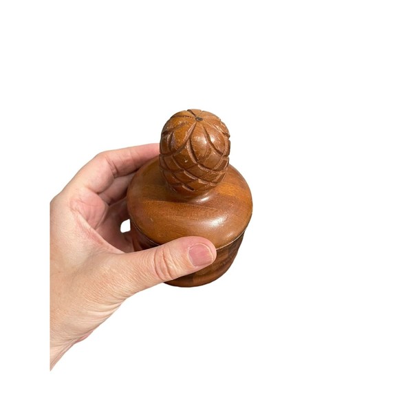 Vintage MCM Hand Turned Carved Wood Jar w/Lid Candy Trinket Container - Picture 3 of 12
